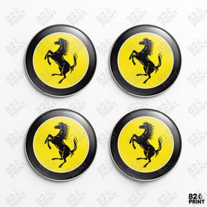 Ferrari Wheel Center Cap Stickers: 3D Gel Resin Decals, Custom Sizes (Set of 4)