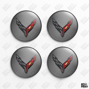 4x Corvette C8 Wheel Center Cap Stickers – Custom Sizes, 3D Gel Resin Decals for Flat Hub Cap Covers