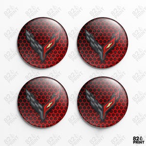 4x Corvette C8 Wheel Center Cap Stickers – Custom Sizes, 3D Gel Resin Decals for Flat Hub Cap Covers