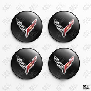 4x Corvette C8 Wheel Center Cap Stickers – Custom Sizes, 3D Gel Resin Decals for Flat Hub Cap Covers
