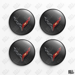 4x Corvette C8 Wheel Center Cap Stickers – Custom Sizes, 3D Gel Resin Decals for Flat Hub Cap Covers