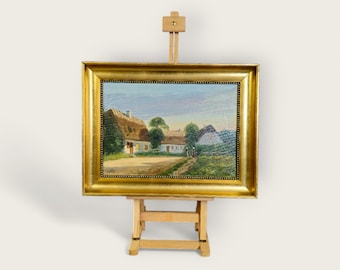 Paisaje de una granja danesa: Emil Carl Lund, óleo sobre lienzo firmado (57 x 43 cm)