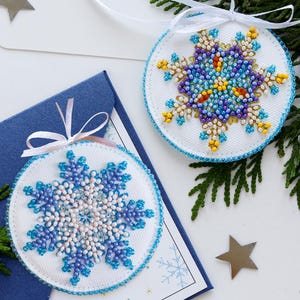 Snowflake Bead Embroidery Kit – DIY Beading Kit Beginner | Bead Art Kit | Handmade Gift Set