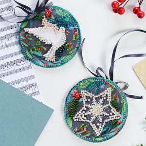 Christmas Dove Bead Embroidery Kit – DIY Beading Kit Beginner | Bead Art Kit | Handmade Gift Set