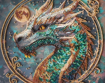 Drachen Perlenstickerei Kit – DIY Perlenstickerei Kit Anfänger | Perlenkunst Kit | Handgefertigtes Geschenk Set