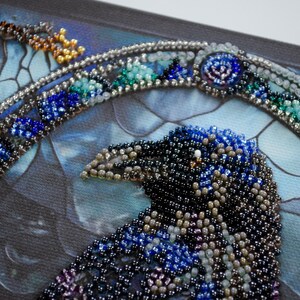 Raven Bead Embroidery Kit – DIY Beading Set for Beginners, Creative Bead Art Project, Handmade Flower Gift Kit