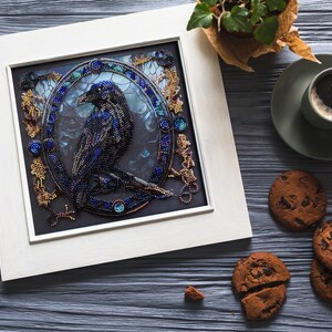 Raven Bead Embroidery Kit – DIY Beading Set for Beginners, Creative Bead Art Project, Handmade Flower Gift Kit