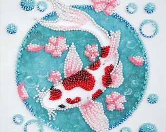 Koi Karpfen Perlenstickerei Kit – DIY Perlenstickerei Kit Anfänger | Perlenkunst Kit | Handgefertigtes Geschenk Set