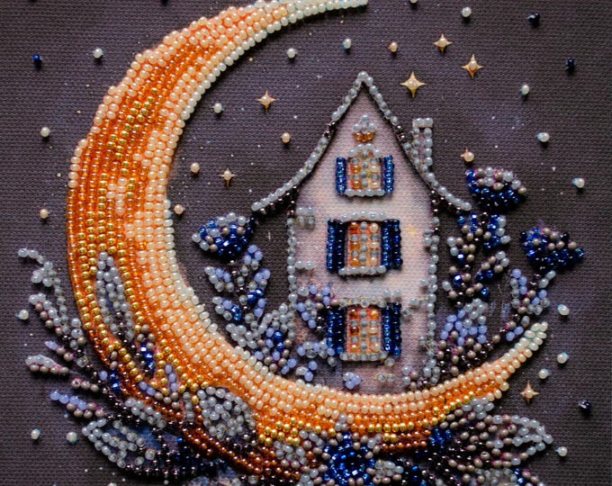 Magic Moon Bead Embroidery Kit – DIY Beading Kit Beginner | Bead Art Kit | Handmade Gift Set