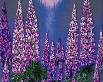 Pärlbroderikit med lila blommor – DIY-pärlkit för nybörjare | Pärlkonstkit | Handgjort presentset