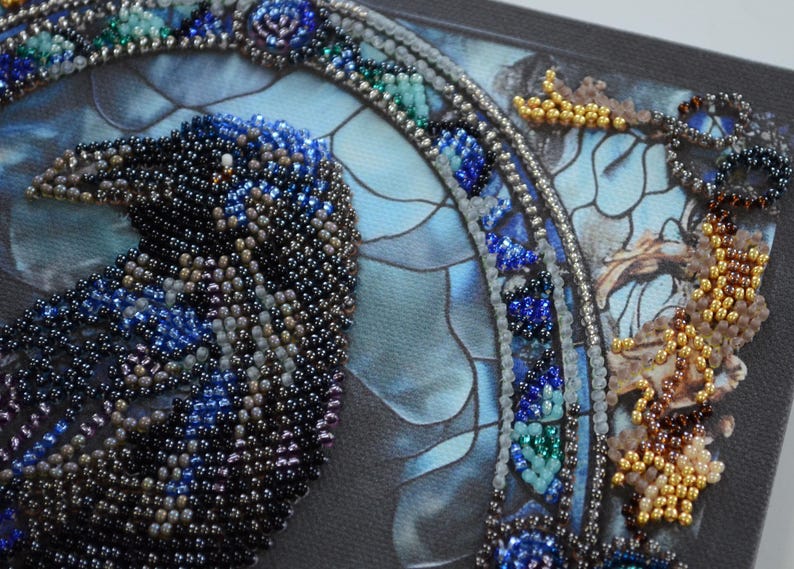 Raven Bead Embroidery Kit – DIY Beading Set for Beginners, Creative Bead Art Project, Handmade Flower Gift Kit