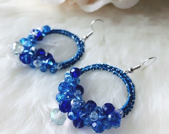 Earrings - Drops of color - Crochet earrings - Round Earrings - fiber earrings - Blue Earrings  - Bridesmaids in blue