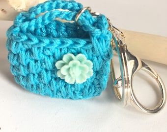 Key holder - Crochet purse keychain - Turquoise purse key chain -  Crochet mini bags