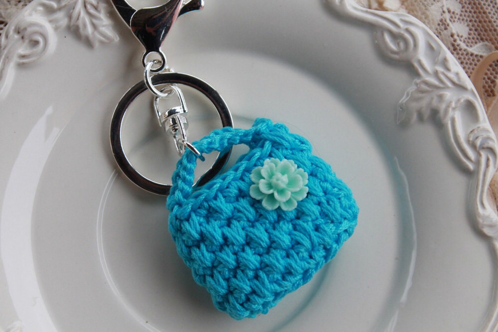 Key Holder Crochet Purse Keychain Turquoise Purse Key Chain Crochet