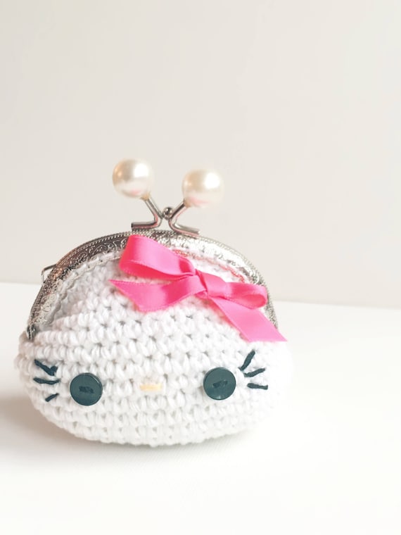 Coin Purse Hallo Kitty Crochet Coin Purse Organic Cotton Bags