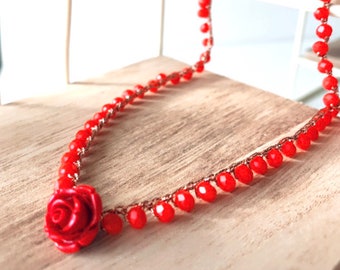 Choker - Necklace - Round Neck - Handmade Jewelry - Red - Necklace - Jewelry in rosary style - Bohochic style