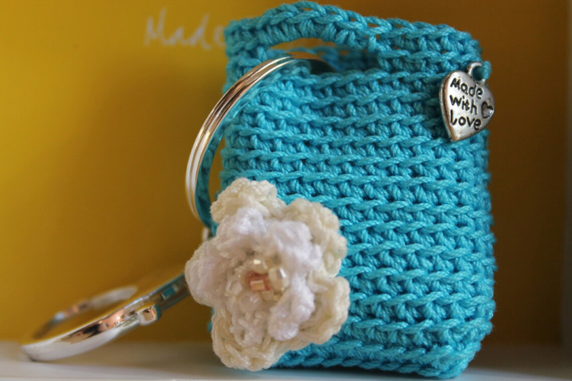 Key Holder Keychains Crochet Purse Keychain Turquoise Etsy