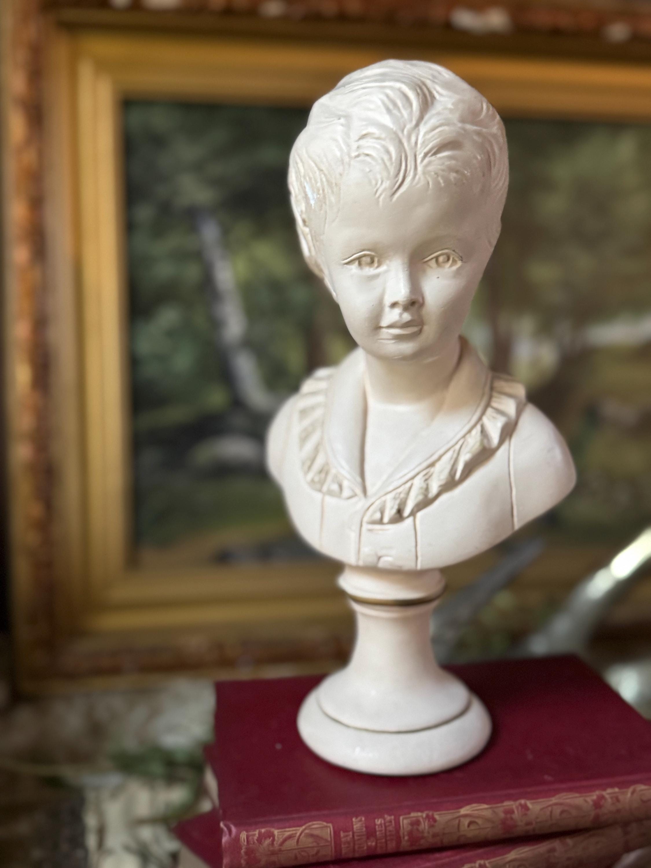 Antique-style Classical Child Bust | White Plaster Portrait 