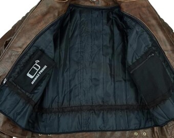 Blouson Moto Café Racer En Cuir D'Agneau Véritable Vintage Marron - Zayn Leather