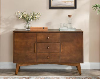 Mid-Century Walnut Sideboard | Handmade Wooden Credenza Danish-Style with Storage cabinet , Media Console Sideboard