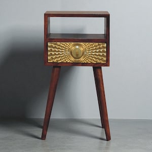 Mini Nightstand With Open Shelf And Golden Drawer