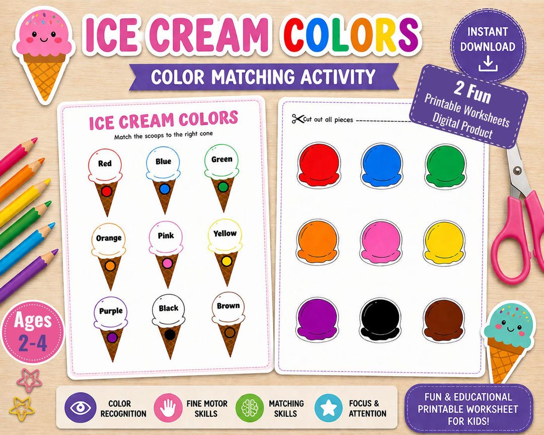 Ice Cream Color Matching Activity | Toddler Printable Worksheet ...