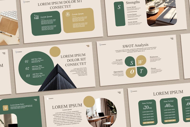 Green Gold Powerpoint Template, Presentation Canva Slide, Business ...
