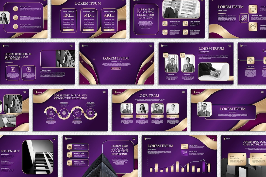 Luxury Purple & Gold Powerpoint Template, Elegant Business Presentation ...