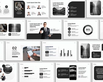 Minimal Schwarz Powerpoint Vorlage, 80 Slide Moderne Business Präsentation Leinwand