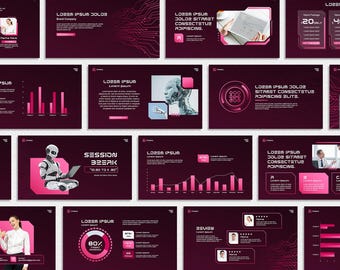 Pink Technology PowerPoint Template, PPT Futuristic, Modern Business Persentation, Canva Pitch Deck