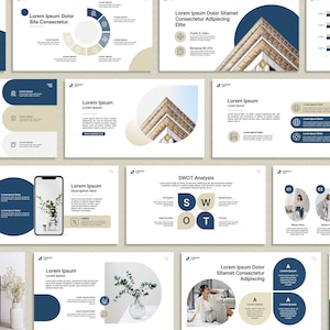 Clean Blue Powerpoint Template, Minimal Business Presentation, Marketing Strategy, Canva Slide