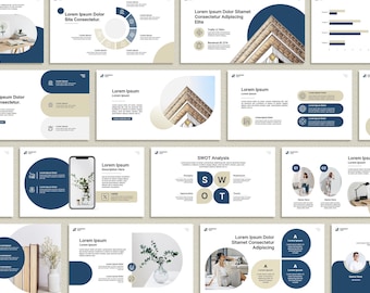 Saubere blaue Powerpoint-Vorlage, minimale Geschäftspräsentation, Marketingstragie, Canva Slide