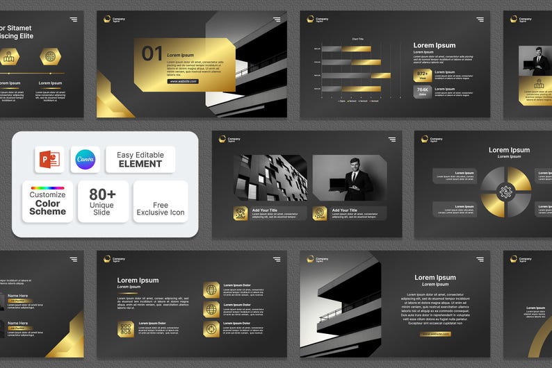 Black Gold PowerPoint Template, Business Marketing Persentation, PPT Luxury Modern , Canva Pitch Deck 2026 image 2