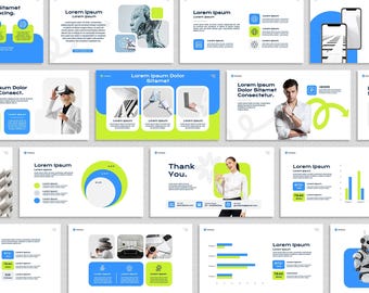 Modern PowerPoint Presentation Template, PPT Blue and Green, Business Strategy, Corporate Slides