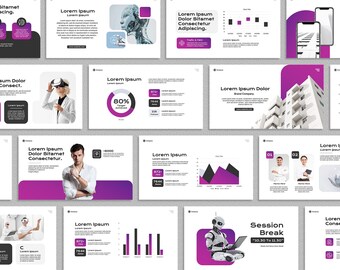 Purple Black PowerPoint Template, Business Presentation, Marketing Strategy, Modern Minimalist Slide