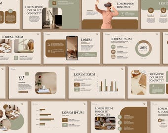 Minimalistische Braune Power Point & Canva Vorlage, Pastell Moderne Business Präsentationsfolien, Creme Braun PPTX