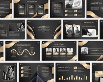 Luxus Powergold Vorlage, PPT Schwarz und Gold, Moderne Geschäftspräsentation, Präsentationsfolien, Präsentationsvorlagen
