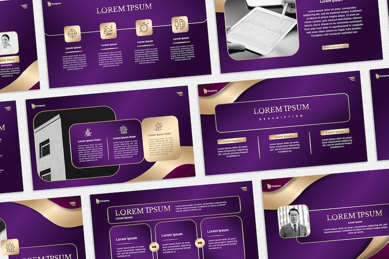 Luxury Purple & Gold Powerpoint Template, Elegant Business Presentation ...