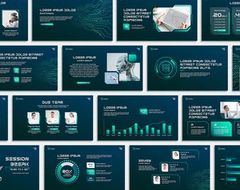 Technology PowerPoint Template, PPT Green Futuristic, Modern Business Persentation, Canva Pitch Deck