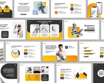 Yellow Black PowerPoint Template, Modern Business Presentation, Marketing Strategy, Minimalist Slide