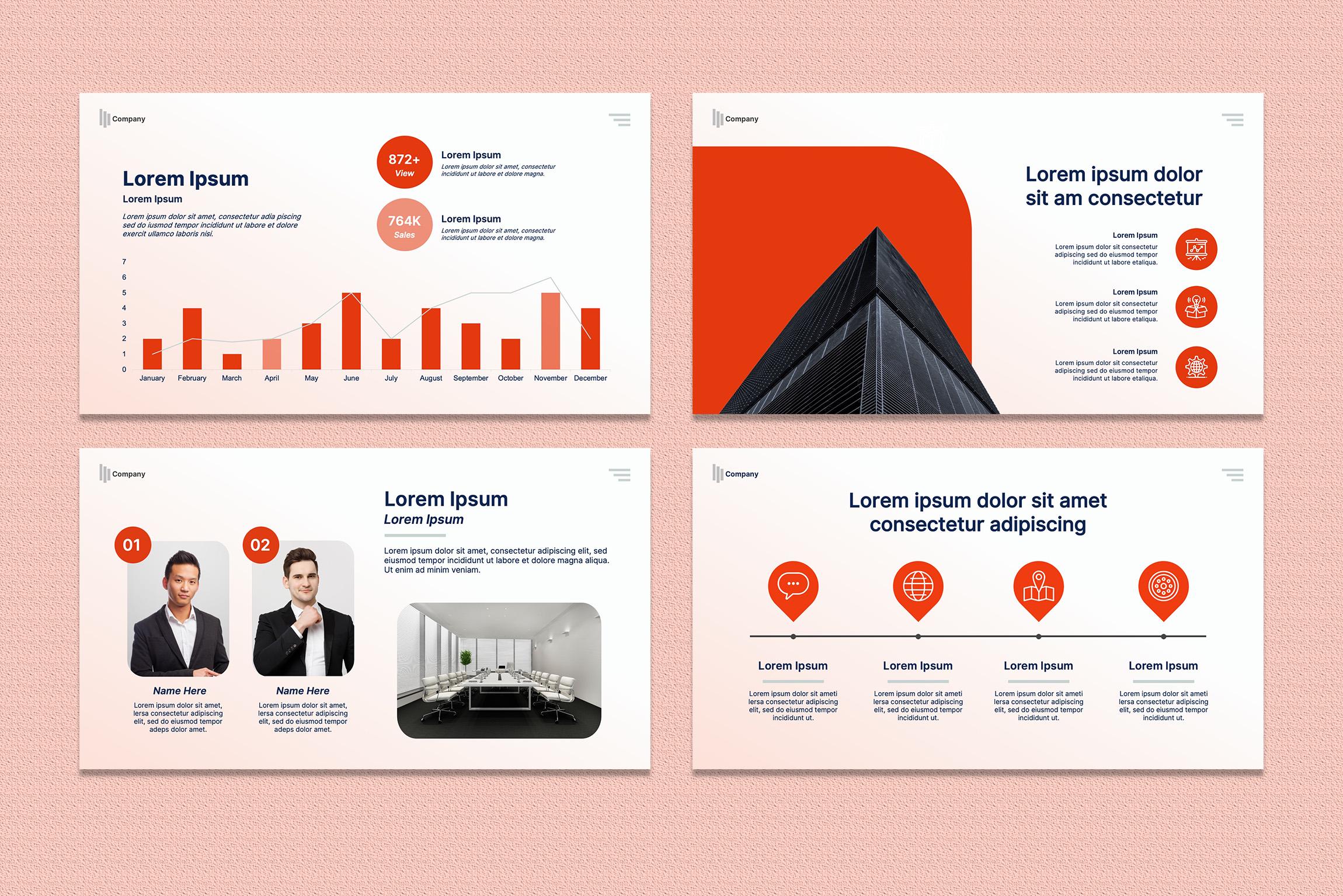 Modern Red Powerpoint Template, 80 Slide Minimalist Business ...