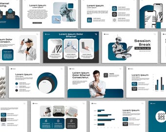 Blau schwarz Power Point Vorlage, Moderne Geschäftspräsentation, Marketingstragie, Minimalistische Folie