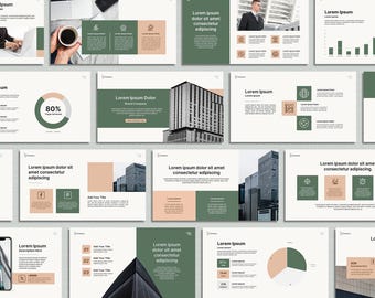 Minimalistische grüne Powergold-Vorlage für moderne Business-Präsentationen, Corporate & Marketing-Folien