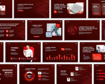 Rote Technologie Power Point Vorlage, PPT Futuristische, Moderne Business Persentation, Canva Mesh Deck