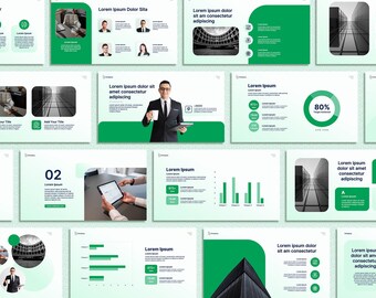 Grüne, moderne Business-Präsentationsvorlage, Power Point & Canva Folien, Präsentations-Präsentation