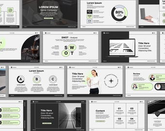 Minimal Sage Black Powerpoint Template, Business Presentation, Marketing Strategy, Pitch Deck, Canva Slide