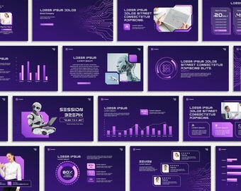 Purple Technology PowerPoint Template, PPT Futuristic, Modern Business Persentation, Canva Pitch Deck