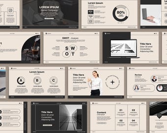 Sauber Beige Schwarz Powerpoint Vorlage, Business Präsentation, Marketing Stragie, Canva Slide Deck