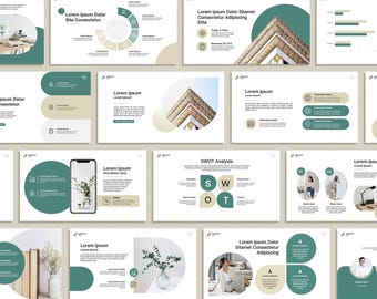 Saubere grüne Powerpoint-Vorlage, Geschäftspräsentation, Marketingstragie, Canva Slide