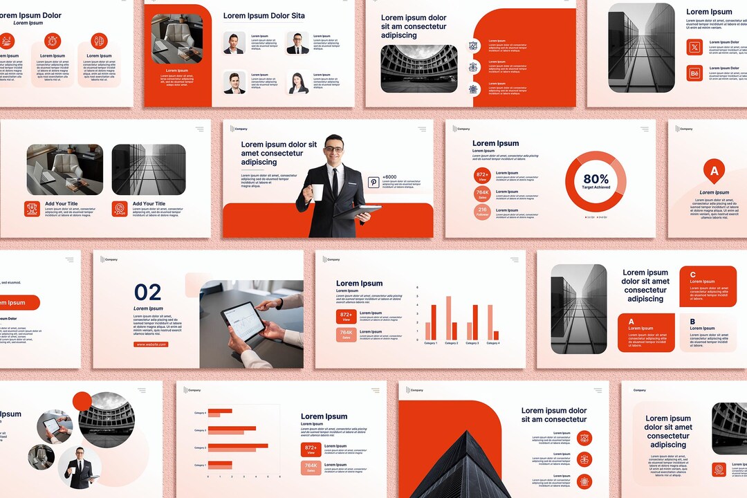 Modern Red Powerpoint Template, 80 Slide Minimalist Business ...